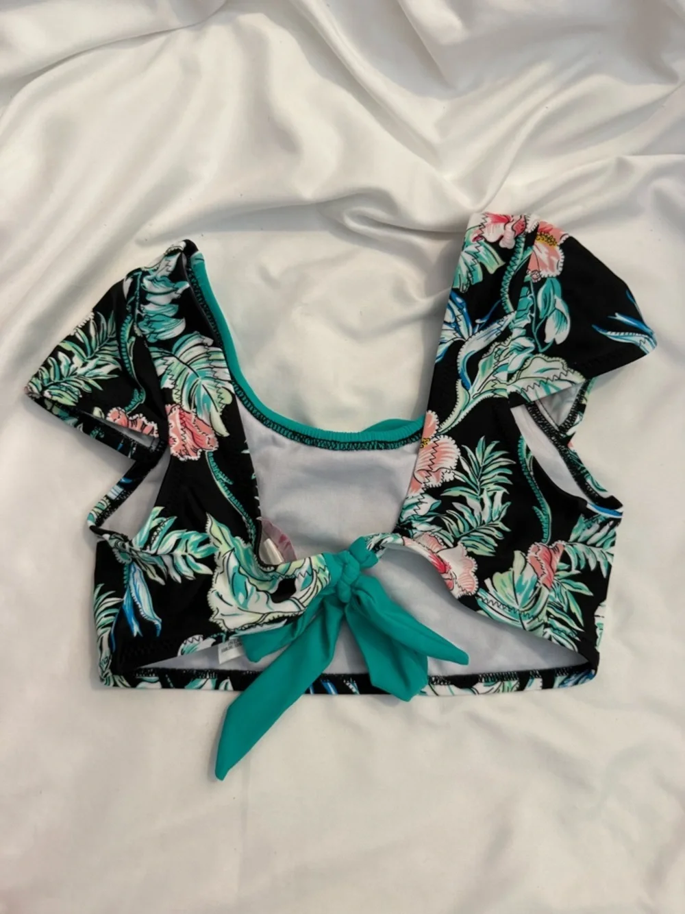 Like New Tommy Bahama Girls Tropical Floral Ruffle Cap Sleeve Bikini Swim Top